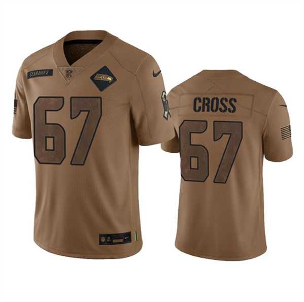 Mens Seattle Seahawks #67 Charles Cross 2023 Brown Salute To Service Limited Jersey Dyin->seattle seahawks->NFL Jersey